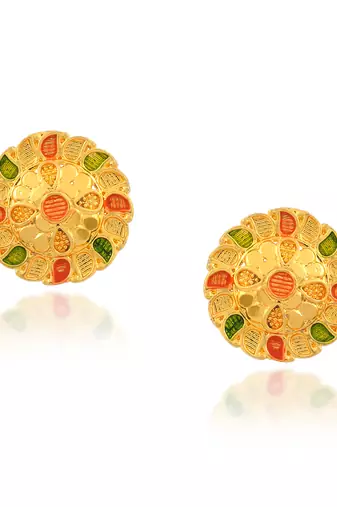 Brass micron gold meenakari stud earrings women