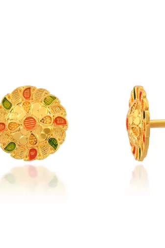 Brass micron gold meenakari stud earrings women