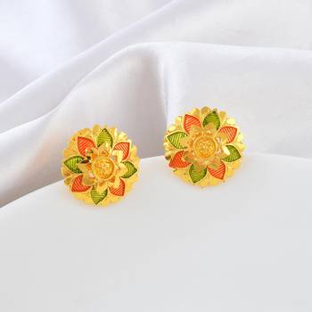 Brass micron gold meenakari stud earrings women 1