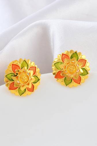 Brass micron gold meenakari stud earrings women