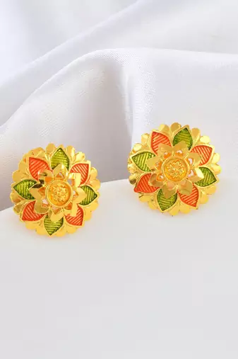 Brass micron gold meenakari stud earrings women