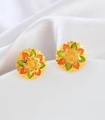 Brass micron gold meenakari stud earrings women