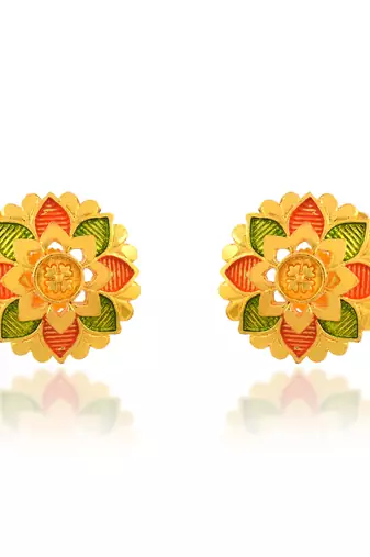 Brass micron gold meenakari stud earrings women