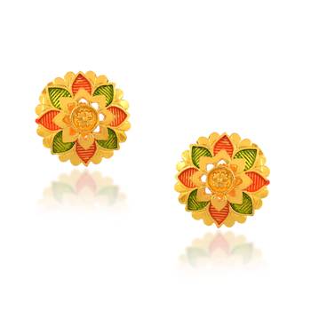 Brass micron gold meenakari stud earrings women 3