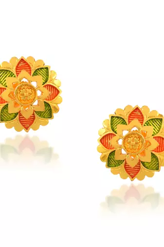 Brass micron gold meenakari stud earrings women