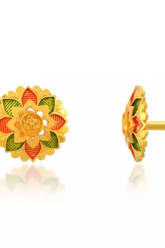 Brass micron gold meenakari stud earrings women