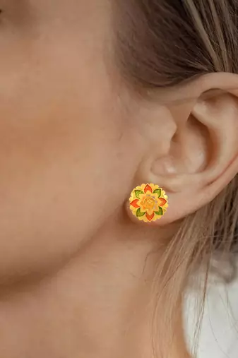 Brass micron gold meenakari stud earrings women