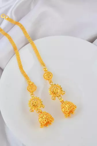 Brass micron gold long kanchain jhumki traditional