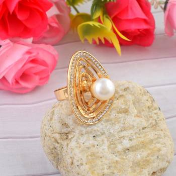 Brass gold cz pearl fashion finger ring for women 1