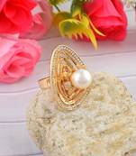 Brass gold cz pearl fashion finger ring for women