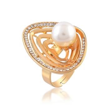Brass gold cz pearl fashion finger ring for women 2
