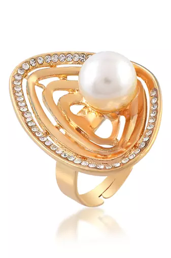 Brass gold cz pearl fashion finger ring for women