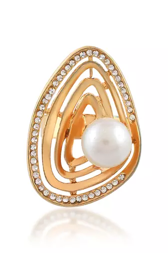 Brass gold cz pearl fashion finger ring for women