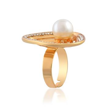 Brass gold cz pearl fashion finger ring for women 4