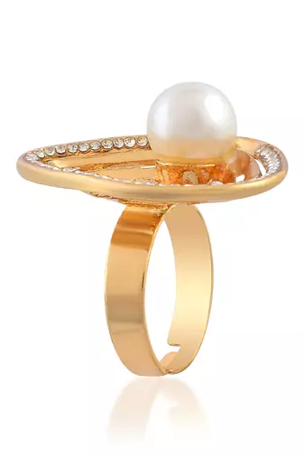 Brass gold cz pearl fashion finger ring for women