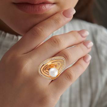 Brass gold cz pearl fashion finger ring for women 5