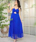 Leheriya Blue embroidered Flared Dress Fully Flared Party Wear Gown Dress Wedding Wear Dress