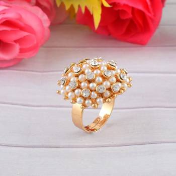 Brass goldcz and pearl fingerring women free size 1