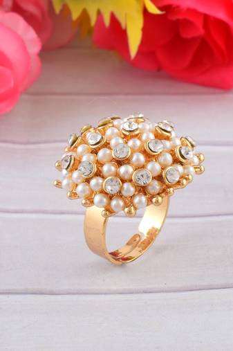 Brass goldcz and pearl fingerring women free size