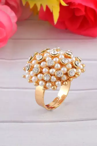 Brass goldcz and pearl fingerring women free size