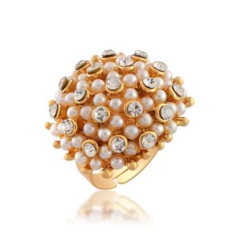 Brass goldcz and pearl fingerring women free size 2