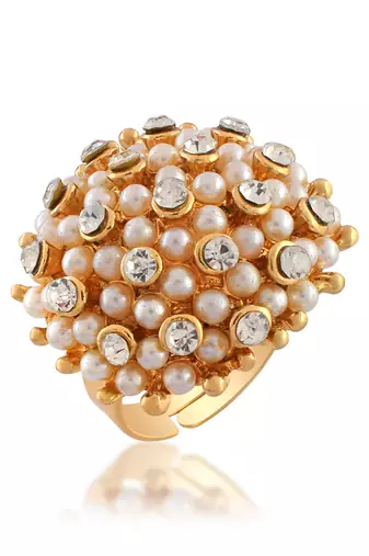 Brass goldcz and pearl fingerring women free size