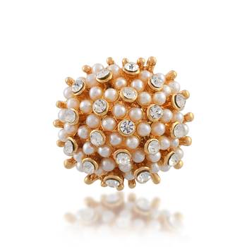 Brass goldcz and pearl fingerring women free size 3