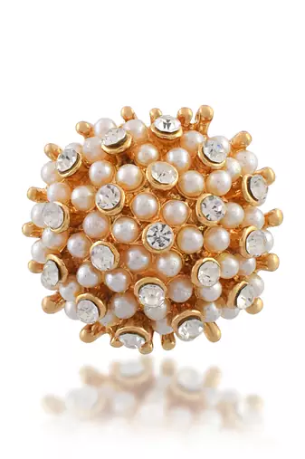 Brass goldcz and pearl fingerring women free size