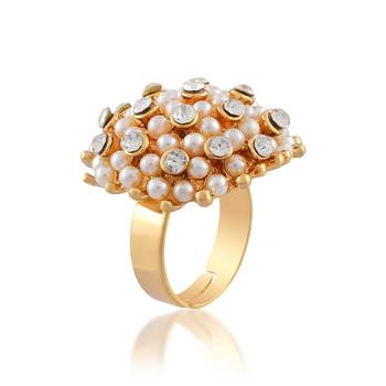 Brass goldcz and pearl fingerring women free size 4