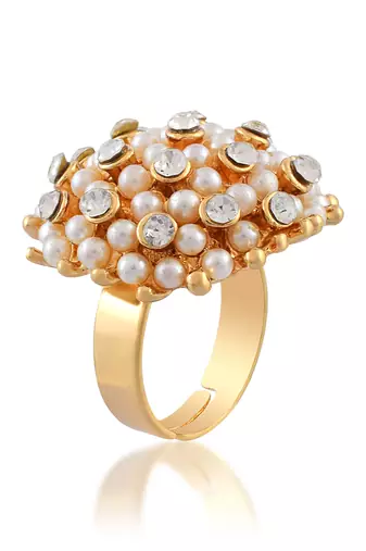 Brass goldcz and pearl fingerring women free size