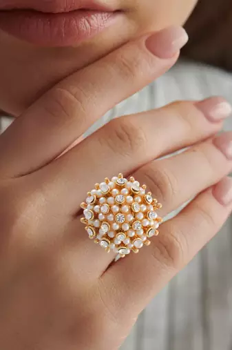 Brass goldcz and pearl fingerring women free size