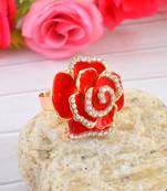 Brass gold plated cz red rose design fashion finger ring women free size