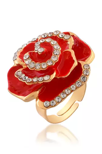 Brass gold plated cz red rose design fashion finger ring women free size