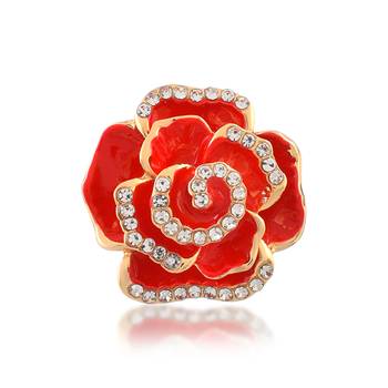 Brass gold plated cz red rose design fashion finger ring women free size 3