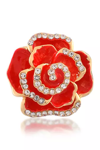 Brass gold plated cz red rose design fashion finger ring women free size