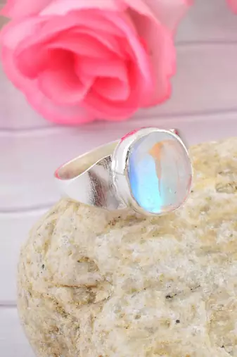 Brass silver plated faux opal finger ring