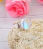 Brass silver plated faux opal finger ring