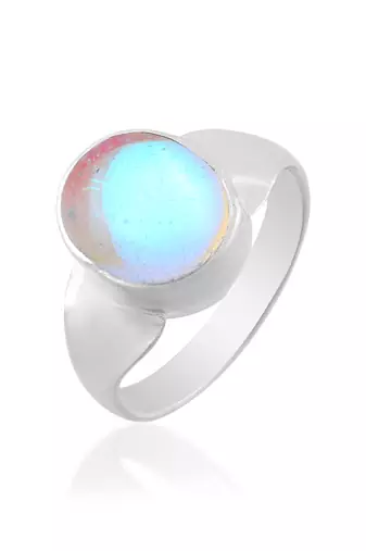 Brass silver plated faux opal finger ring