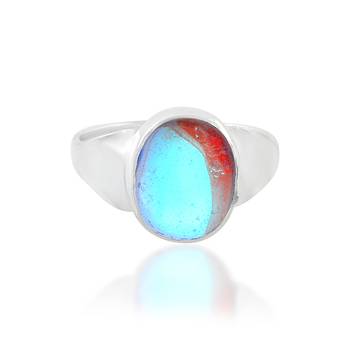 Brass silver plated faux opal finger ring 3