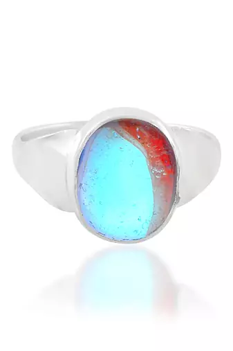 Brass silver plated faux opal finger ring