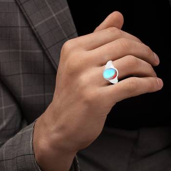 Brass silver plated faux opal finger ring 5
