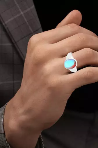 Brass silver plated faux opal finger ring