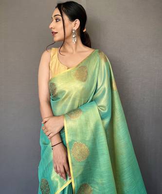 Sea Green Shining Tissue silk blend Saree  1