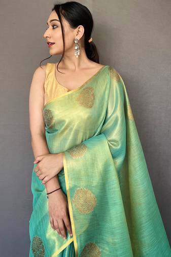 Sea Green Shining Tissue silk blend Saree 