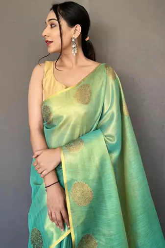 Sea Green Shining Tissue silk blend Saree 