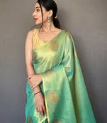 Sea Green Shining Tissue silk blend Saree 
