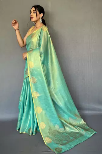 Sea Green Shining Tissue silk blend Saree 