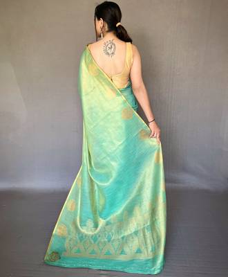 Sea Green Shining Tissue silk blend Saree  3