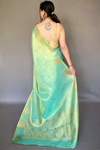 Sea Green Shining Tissue silk blend Saree 