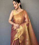 Pinkish Brown Shining Tissue silk blend Saree 